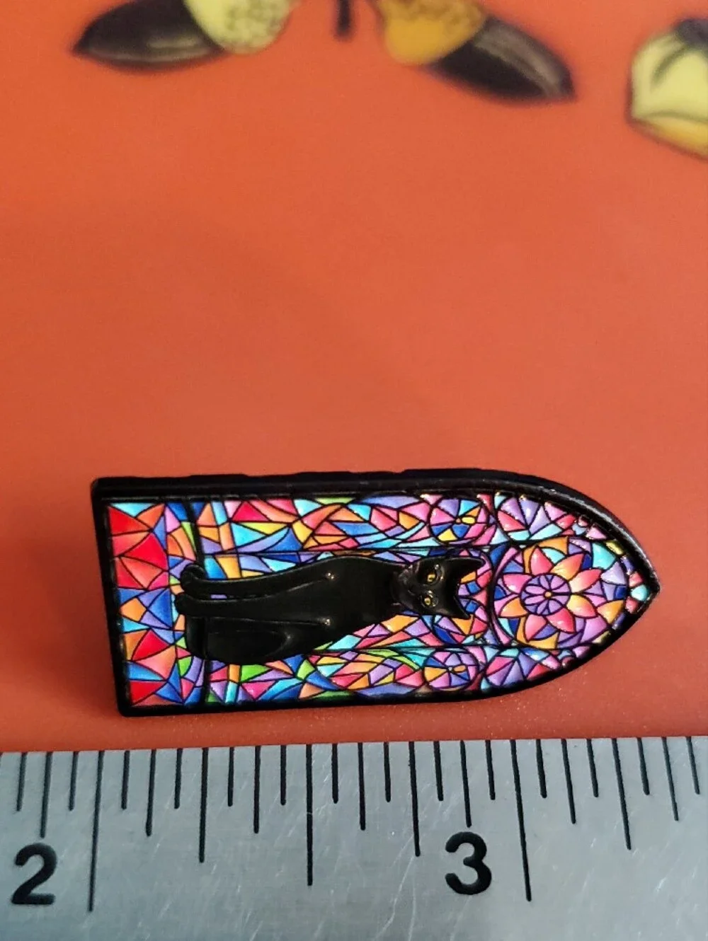 Black Cat Stained-Glass Enamel Brooch Pin- Multicolor